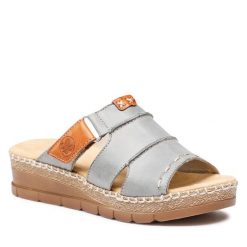 Klapki Rieker. Niebieskie klapki Rieker, bez wzorów, bez obcasa, bez zapięcia. Za 129.99 zł.