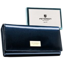 Duży, granatowy portfel damski ze skóry naturalnej i ekologicznej wyposażony w system RFID - Peterson. Niebieskie portfele Peterson, bez wzorów, ze skóry. Za 70.00 zł.