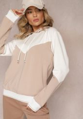 Beżowa Bawełniana Bluza z Geometrycznym Kolorowym Przeszyciem i Kapturem Vifia. Brązowe bluzy Renee, bez wzorów, z bawełny, casualowe, bez ramiączek, z kapturem. W wyprzedaży za 75.99 zł.