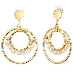 Lulu & Jane Kolczyki Stop metali Żółte złoto 1 ct Damski. Żółte kolczyki Lulu & Jane, z perłą, złote. Za 119.99 zł.