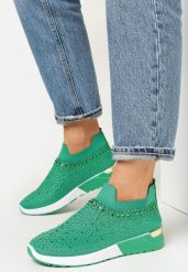 Zielone Buty Sportowe z Elastyczną Cholewką i Cyrkoniami Risamel. Zielone buty sportowe lifestyle Born2be, bez wzorów, przed kostkę, bez zapięcia. W wyprzedaży za 79.99 zł.
