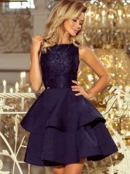 Sukienka Model Laura 205-3 Navy - Numoco. Niebieskie sukienki NUMOCO, l, bez wzorów, z koronki, wizytowe, bez kołnierzyka, plus size, bez ramiączek, rozkloszowane. Za 289.68 zł.