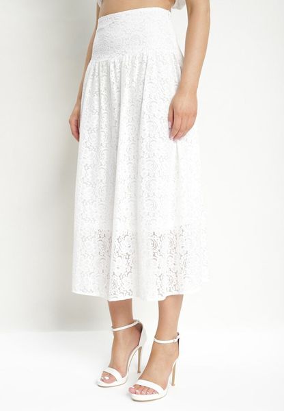 Biała Rozkloszowana Spódnica Koronkowa z Podszewką Tellpara. Białe spódnice Born2be, na co dzień, l, bez wzorów, z koronki, eleganckie, midi, proste. Za 139.99 zł.