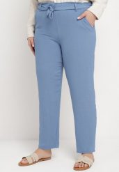 Niebieskie Spodnie Regular Wiązane w Pasie w stylu Paperbag Tamburia. Niebieskie jeansy Born2be, uniwersalny, bez wzorów, z jeansu, z podwyższonym stanem. Za 79.99 zł.