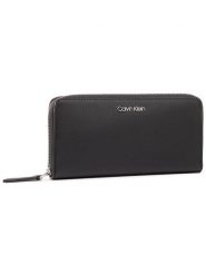 Calvin Klein Duży Portfel Damski Ck Must Ziparound Lg K60K606698 Czarny. Czarne portfele Calvin Klein, bez wzorów, ze skóry. Za 249.99 zł.