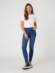 Wrangler Dżinsy "Good life" - Skinny fit - w kolorze granatowym rozmiar: W30/L32. Niebieskie jeansy Wrangler, l, z aplikacjami, z bawełny, klasyczne, z podwyższonym stanem. Za 176.50 zł.