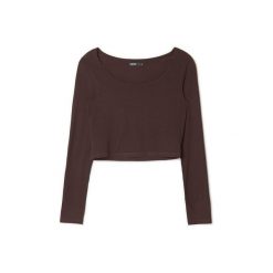 Brązowa bluzka - Brązowy. Brązowe bluzki Cropp, l, bez wzorów, z dzianiny, bez kołnierzyka, bez ramiączek. Za 49.99 zł.