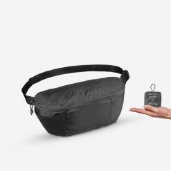 Torba biodrówka trekkingowa TRAVEL 2 L. Czarne torby podróżne FORCLAZ, bez wzorów, z materiału, duże. Za 19.99 zł.