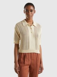 Benetton Sweter w kolorze beżowym rozmiar: S. Brązowe swetry Benetton, s, bez wzorów, z bawełny, bez ramiączek. Za 132.36 zł.