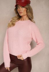 Jasnoróżowy Krótki Sweter o Klasycznym Kroju Zinrethia. Czerwone swetry Renee, l, bez wzorów, z bawełny, casualowe, bez ramiączek. W wyprzedaży za 55.99 zł.
