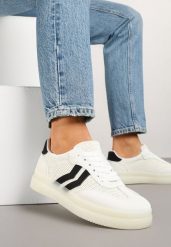 Białe Sneakersy Tenisówki Ozdobione Paskami Falovinia. Białe trampki Renee, bez wzorów, z jeansu, eleganckie, bez zapięcia. W wyprzedaży za 75.99 zł.