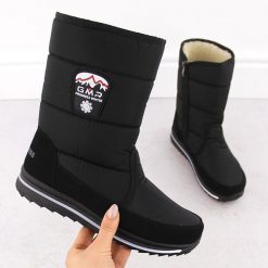 Śniegowce damskie czarne Progress Winter. Czarne śniegowce marka niezdefiniowana, bez wzorów, z materiału, bez zapięcia. Za 174.99 zł.