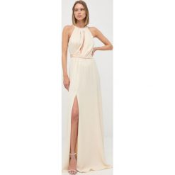 Pinko sukienka kolor beżowy maxi rozkloszowana. Brązowe sukienki Pinko, bez wzorów, bez kołnierzyka, bez ramiączek, maxi, dopasowane. Za 1,889.90 zł.