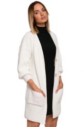 Prążkowany Kardigan z Naszytymi Kieszeniami - Ecru. Czarne swetry MOE, l, bez wzorów, z materiału, bez ramiączek. Za 229.90 zł.