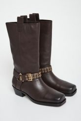 Kozaki damskie skórzane biker LIU JO. Kozaki Liu Jo, bez wzorów, bez obcasa, bez zapięcia. Za 1,169.00 zł.