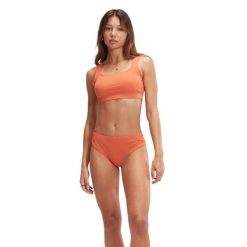 Zestaw bikini Speedo Ribbed Recycled Strapless, rozmiar UK 40. Brązowe bikini Speedo, bez wzorów, prążkowane, sportowe. Za 232.89 zł.