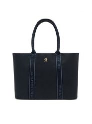 Tommy Hilfiger Torebka Th Logotape Tote AW0AW17198 Granatowy. Niebieskie torebki klasyczne Tommy Hilfiger, bez wzorów, ze skóry, bez dodatków. Za 379.99 zł.