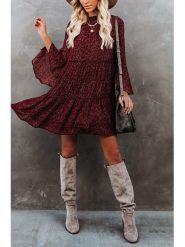 Milan Kiss Sukienka w kolorze bordowym ze wzorem rozmiar: XL. Czerwone sukienki Milan Kiss, na imprezę, xl, bez wzorów, bez kołnierzyka, bez ramiączek, mini, rozkloszowane. Za 123.25 zł.