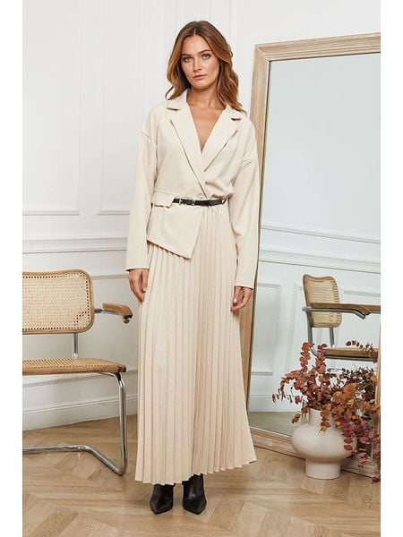 Joséfine Sukienka "Jaune" w kolorze kremowym rozmiar: M. Brązowe sukienki Joséfine, na co dzień, m, bez wzorów, ze skóry, bez kołnierzyka, bez ramiączek, maxi, proste. Za 196.70 zł.