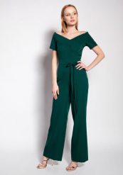 Elegancki Kombinezon z Dekoltem Typu Carmen - Zielony. Zielone kombinezony Lanti, l, bez wzorów, z materiału, eleganckie, bez kołnierzyka, bez ramiączek. Za 242.90 zł.