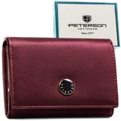 Skórzany portfel damski zamykany na zatrzask, odszyty ze skóry naturalnej i ekologicznej w fioletowym kolorze PTN PS445-HNL Peterson. Fioletowe portfele Peterson, bez wzorów, ze skóry. Za 119.99 zł.