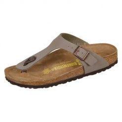 Klapki damskie Birkenstock Gizeh Stone Birkoflor. Żółte klapki Birkenstock, bez wzorów, z materiału, sportowe, bez obcasa, bez zapięcia. Za 319.00 zł.