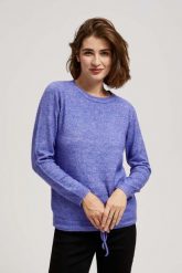 Sweter z wiązaniem fioletowy. Fioletowe swetry MOODO, l, bez wzorów, z elastanu, bez ramiączek. W wyprzedaży za 59.99 zł.