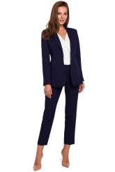 Atramentowy Klasyczny Żakiet na Jeden Guzik. Niebieskie marynarki i żakiety MAKEOVER, l, bez wzorów, z elastanu, klasyczne, bez ramiączek. Za 248.90 zł.