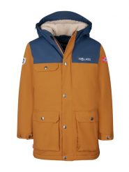 Trollkids Parka "Gudvangen" w kolorze niebiesko-jasnobrązowym rozmiar: 164. Brązowe płaszcze Trollkids, m, bez wzorów, z polaru, bez kaptura. Za 308.18 zł.