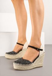 Czarne Sandały Espadryle z Plecionką na Koturnie Weanise. Czarne sandały Born2be, bez wzorów, boho, bez obcasa, na koturnie, bez zapięcia. Za 89.99 zł.