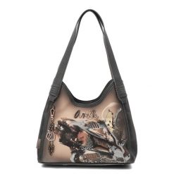 Brązowa Pojemna Damska Torebka Anekke. Brązowe torebki klasyczne Anekke, bez wzorów, z materiału, eleganckie, z nadrukiem, bez dodatków. Za 449.00 zł.