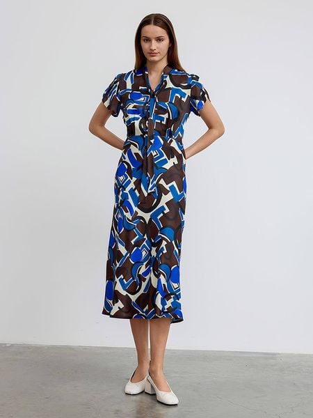 BGN Sukienka w kolorze niebiesko-kremowo-brązowym rozmiar: 36. Niebieskie sukienki BGN, na imprezę, bez wzorów, bez kołnierzyka, bez ramiączek, maxi. Za 109.52 zł.