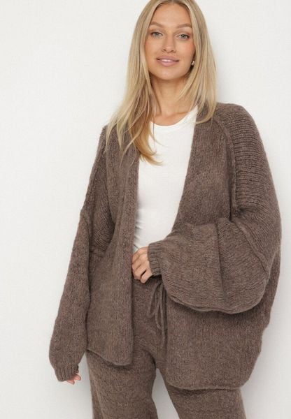 Jasnobrązowy Nietoperzowy Kardigan Bez Zapięć z Domieszką Wełny i Wiskozy Rallisa. Brązowe swetry Born2be, uniwersalny, bez wzorów, z jeansu, casualowe, bez ramiączek. Za 129.99 zł.