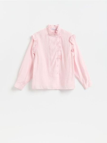 Koszula z lyocellem - pastelowy róż. Czerwone koszule Reserved, l, bez wzorów, z lyocellu, bez kołnierzyka, bez ramiączek. Za 149.99 zł.