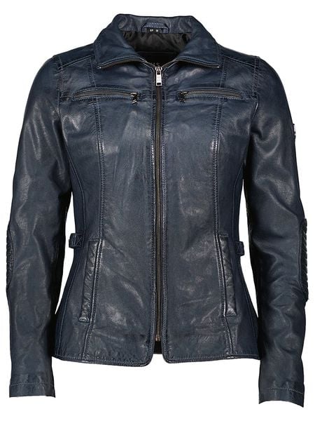 HIS Skórzana kurtka w kolorze granatowym rozmiar: 40. Niebieskie kurtki HIS, bez wzorów, ze skóry, bez kaptura. Za 461.21 zł.