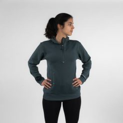 Bluza do biegania damska Kiprun Run 500 Warm ocieplana. Zielone bluzy KIPRUN, l, bez wzorów, z bawełny, sportowe, bez ramiączek, bez kaptura. Za 159.99 zł.