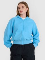 4F Bluza dresowa rozpinana z kapturem damska - niebieska XS. Niebieskie bluzy z kapturem 4f, l, bez wzorów, z bawełny, z kapturem. W wyprzedaży za 99.99 zł.