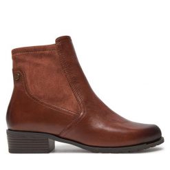 Botki Caprice. Brązowe botki Caprice, bez wzorów, bez obcasa, na płaskiej podeszwie, bez zapięcia. Za 249.99 zł.