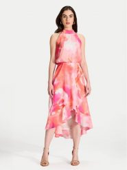 Swing Sukienka koktajlowa 5AI18500 Różowy Regular Fit. Czerwone sukienki Swing, bez wzorów, z syntetyku, wizytowe, bez kołnierzyka, bez ramiączek. Za 549.99 zł.