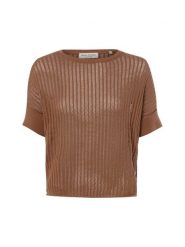Marc O'Polo sweter z krótkim rękawem i zawartością lnu Kobiety Bawełna brązowy, S. Brązowe swetry Marc O'Polo, s, bez wzorów, z bawełny, bez ramiączek. Za 379.95 zł.