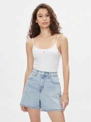 Tommy Jeans Body Essential DW0DW17993 Biały Slim Fit. Białe body i gorsety Tommy Jeans, bez wzorów, z bawełny, bez ramiączek. Za 99.99 zł.