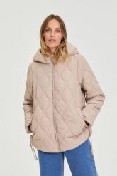 Pikowana kurtka z kapturem beżowa. Brązowe kurtki MOODO, l, bez wzorów, z poliamidu, z kapturem. Za 239.99 zł.