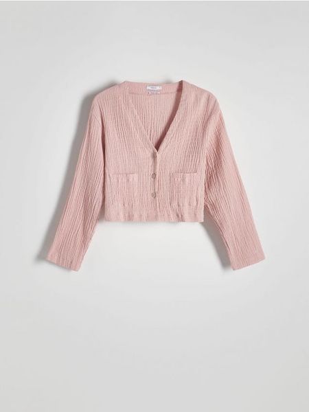 Muślinowa koszula - koralowy. Pomarańczowe koszule Reserved, l, bez wzorów, z bawełny, bez kołnierzyka, bez ramiączek. W wyprzedaży za 35.99 zł.