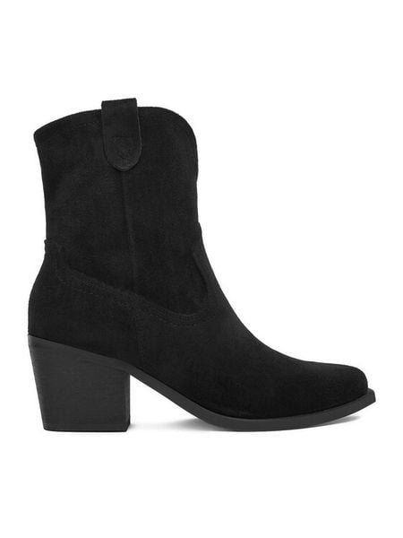 DeeZee Kowbojki MZS-1016 Czarny. Czarne botki DeeZee, bez wzorów, z materiału, bez obcasa, na słupku, bez zapięcia. Za 179.99 zł.