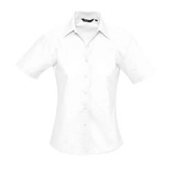 Damska Bluzka Biznesowa Elite Oxford Z Krótkim Rękawem. Białe bluzki SOL'S, l, bez wzorów, biznesowe, bez kołnierzyka, bez ramiączek. Za 131.99 zł.
