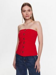 Pinko Top 100112 7624 Czerwony Slim Fit. Czerwone topy Pinko, bez wzorów, z syntetyku, bez kołnierzyka, bez ramiączek. Za 569.99 zł.