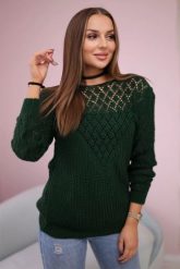 Sweter z ażurowym zdobieniem zielony. Zielone swetry KESI, l, z aplikacjami, z wełny, plus size, bez ramiączek. Za 139.05 zł.