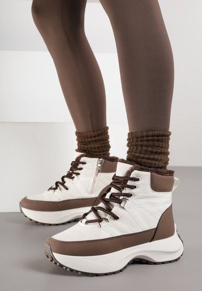 Beżowo-Brązowe Śniegowce na Grubej Podeszwie z Geometrycznym Wzorem Alwedea. Brązowe śniegowce Born2be, bez wzorów, z jeansu, bez zapięcia. Za 114.99 zł.