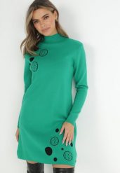 Zielona Tunika Dzianinowa z Golfem Crose. Zielone tuniki Born2be, l, bez wzorów, z dzianiny, bez kołnierzyka, bez ramiączek. W wyprzedaży za 118.99 zł.