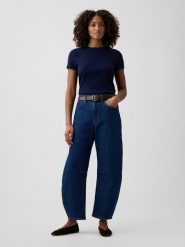 GAP Dżinsy - Barrel fit - w kolorze granatowym rozmiar: W28. Niebieskie jeansy GAP, bez wzorów, z bawełny, klasyczne, z podwyższonym stanem. Za 174.95 zł.